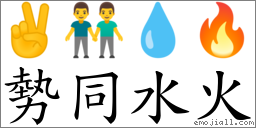 勢同水火 對應Emoji ✌ 👬 💧 🔥  的對照PNG圖片
