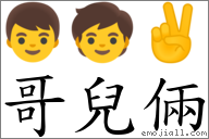 哥儿俩 对应Emoji 👦 🧒 ✌  的对照PNG图片