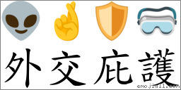 外交庇護 對應Emoji 👽 🤞 🛡 🥽  的對照PNG圖片