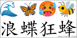 浪蝶狂蜂 對應Emoji 🌊 🦋 🥵 🐝  的對照PNG圖片