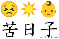 苦日子 對應Emoji 😣 ☀️ 👶  的對照PNG圖片