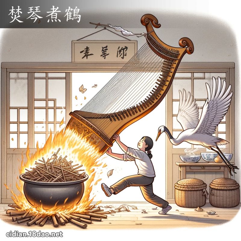 焚琴煮鹤 - 国语辞典配图